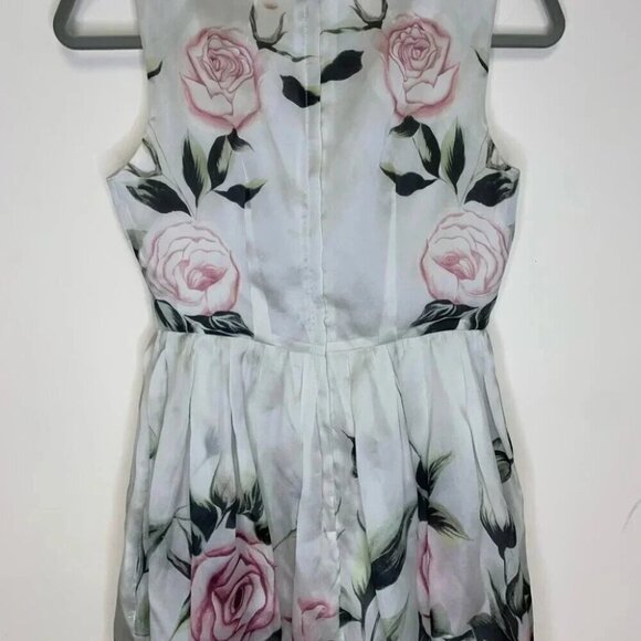 Floral Rose Print 100% Silk Cotton Lining Balloon Skirt Midi Dress Size Small - Picture 5 of 13